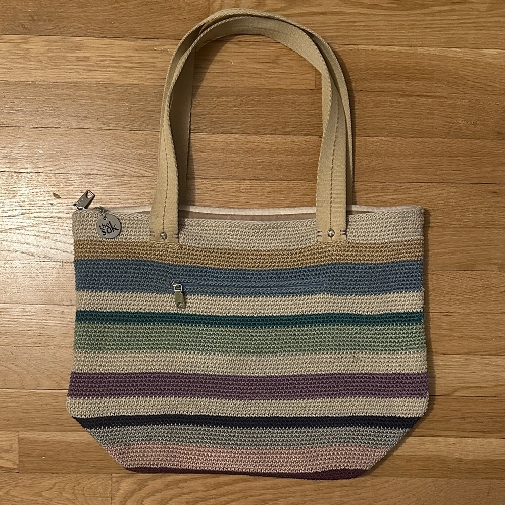 The Sak Crochet Stripe Tote in Beige, Blue, Green & Purple
